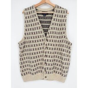 Roundtree & Yorke Vintage 90's Men's Beige Sweater Button Vest Sz‎ L Grandpa